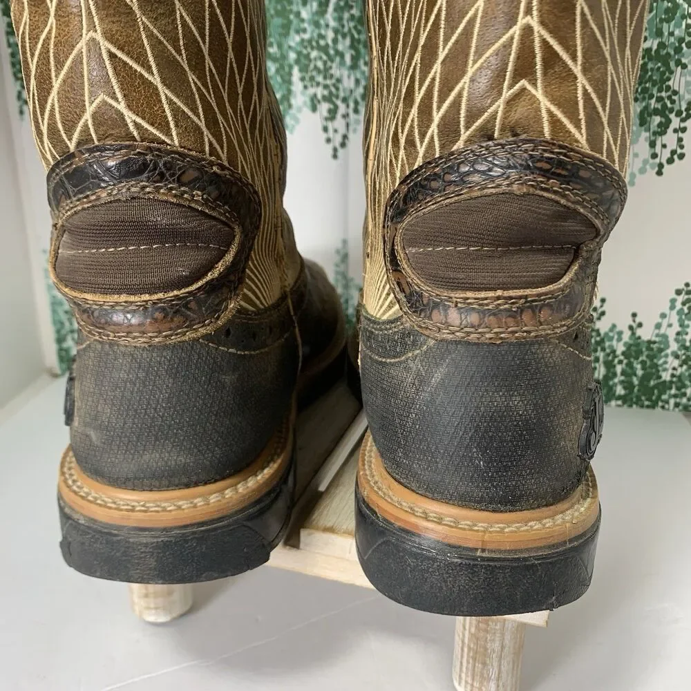 Justin Mens Comp Toe Work Boots Croc Print Size 9 D Western Shaft WK4833